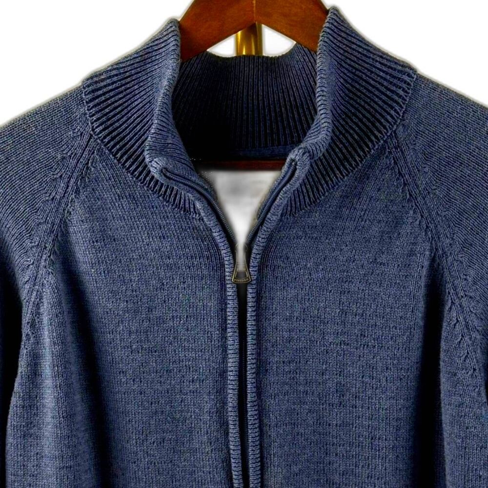 Original Weatherproof Vintage Men's Full Zip Sweater Jacket Blue Knit Size XL